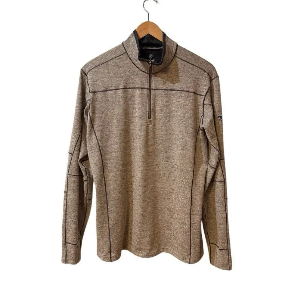 Kuhl Mens Ryder Sweater L Beige 1/4 Zip Pullover Thumbholes Running Hike